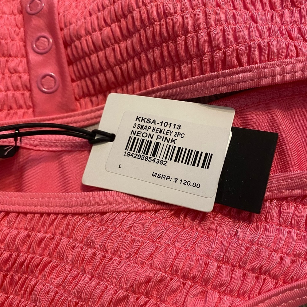 Kendall + Kylie Henley Bikini Two Piece Bathing Suit Neon Pink Size Large - Picture 9 of 9